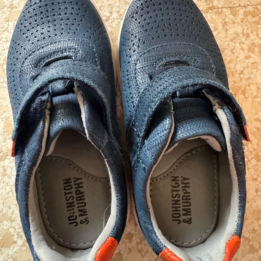 Johnston & Murphy Blue and Orange Laceless Sneakers for toddler